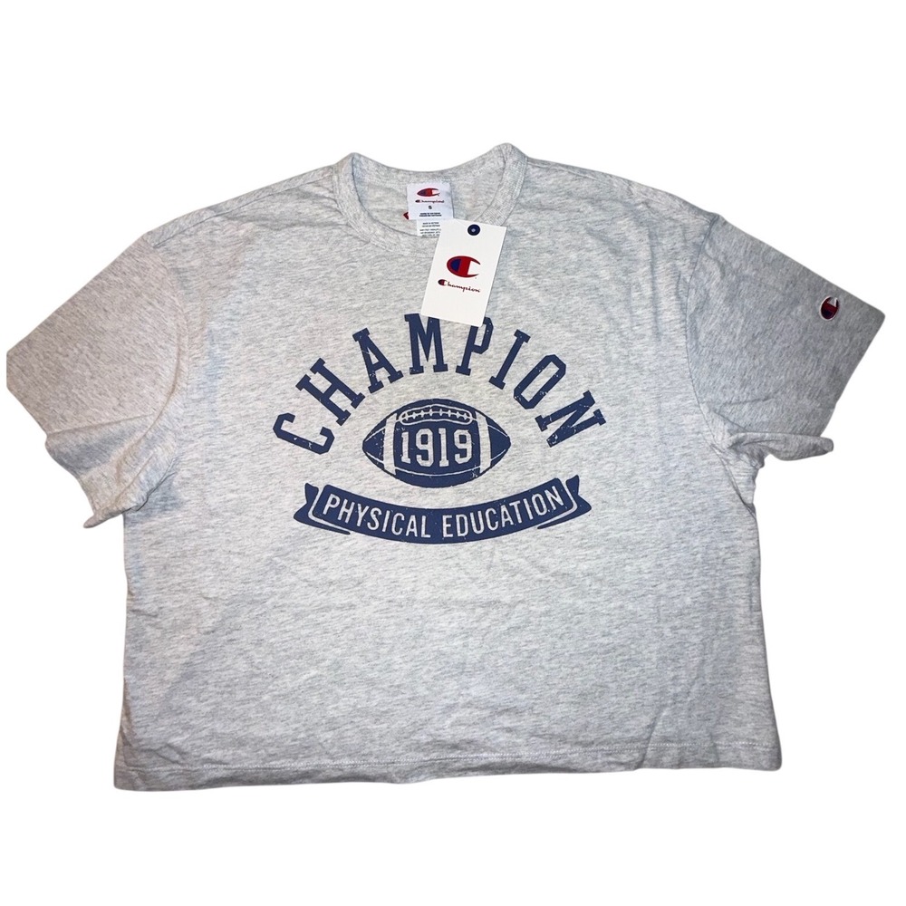 Champion Women's Cropped Tee Ash Heather Graphic Gray Small NEW